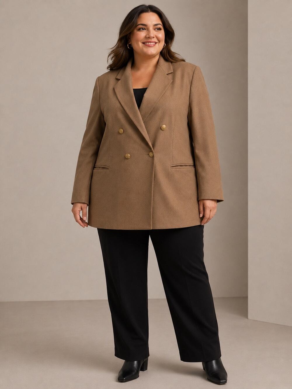 Stephanie Andrews 100% Wool Camel Blazer Size 22 Plus Double Breasted Tan Jacket